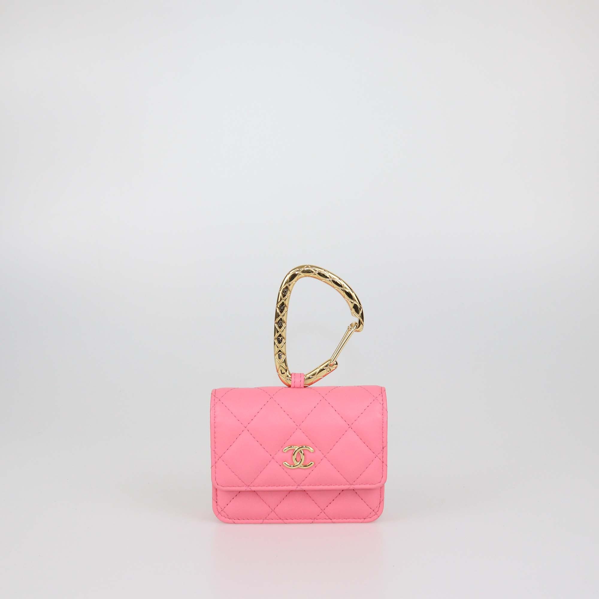 Chanel Pink Quilted Leather CC Hook Card Case