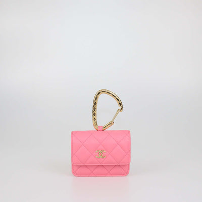 Chanel Pink Quilted Leather CC Hook Card Case