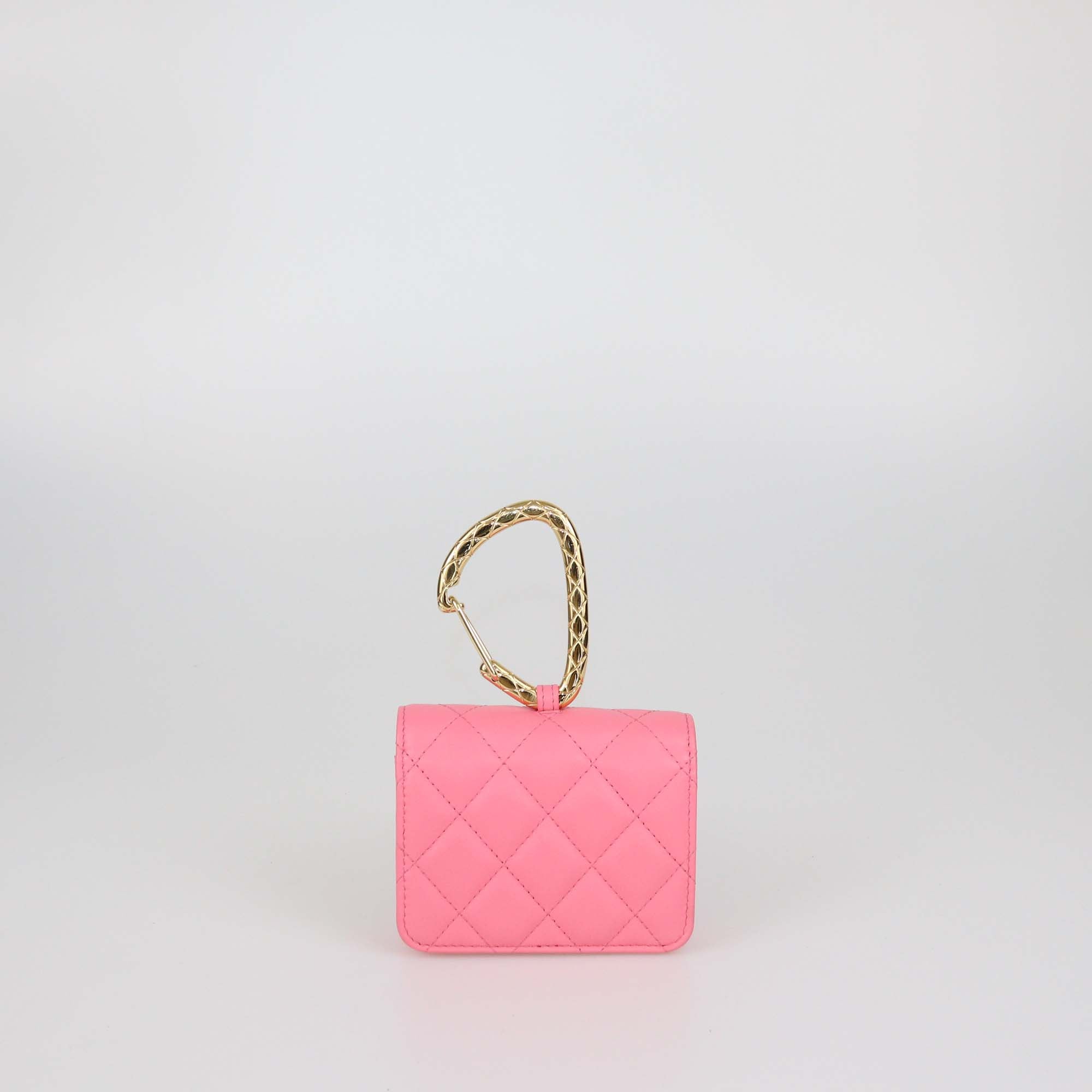 Chanel Pink Quilted Leather CC Hook Card Case