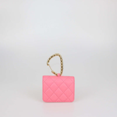 Chanel Pink Quilted Leather CC Hook Card Case