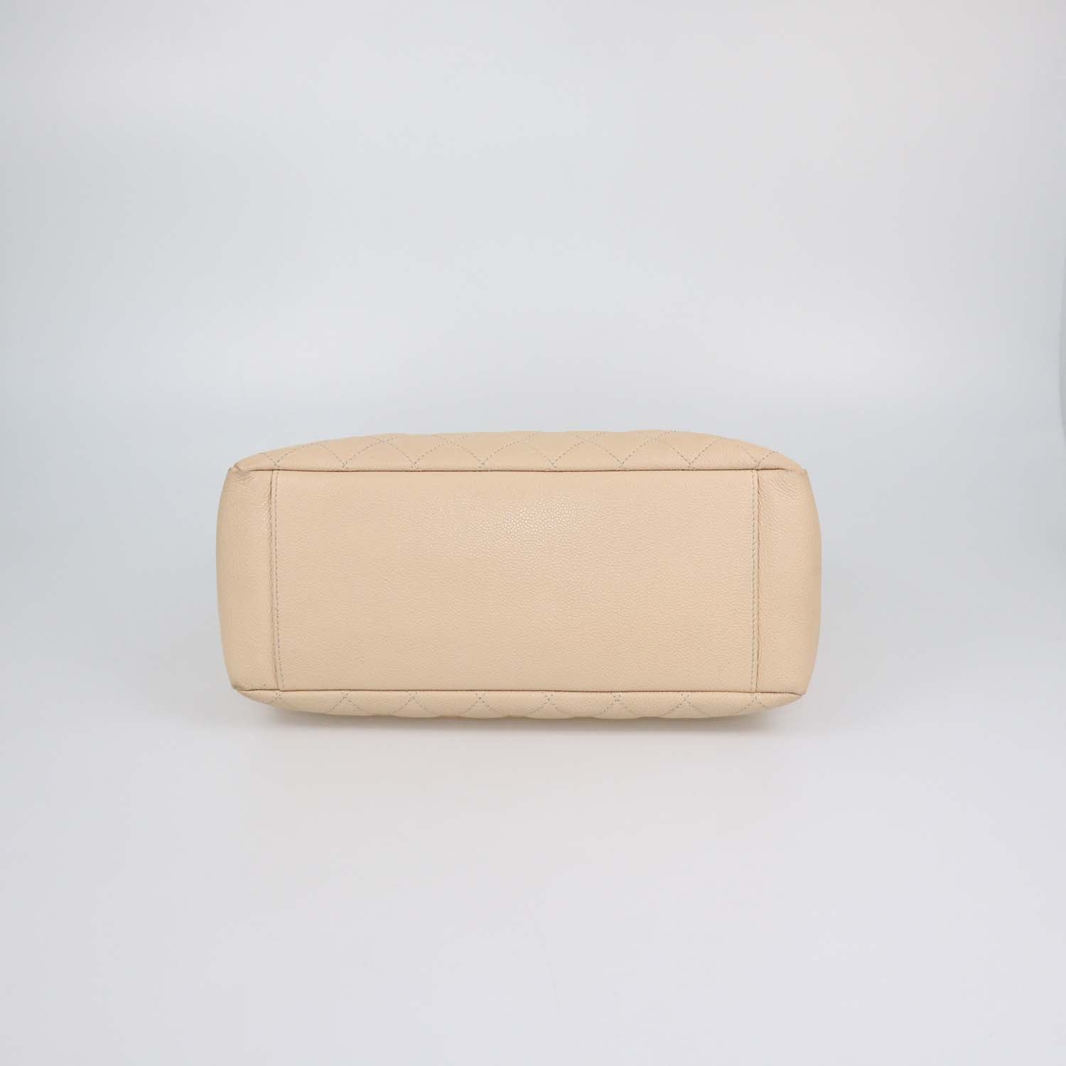 Chanel Cream Quilted Caviar Leather Grand Shopping Tote