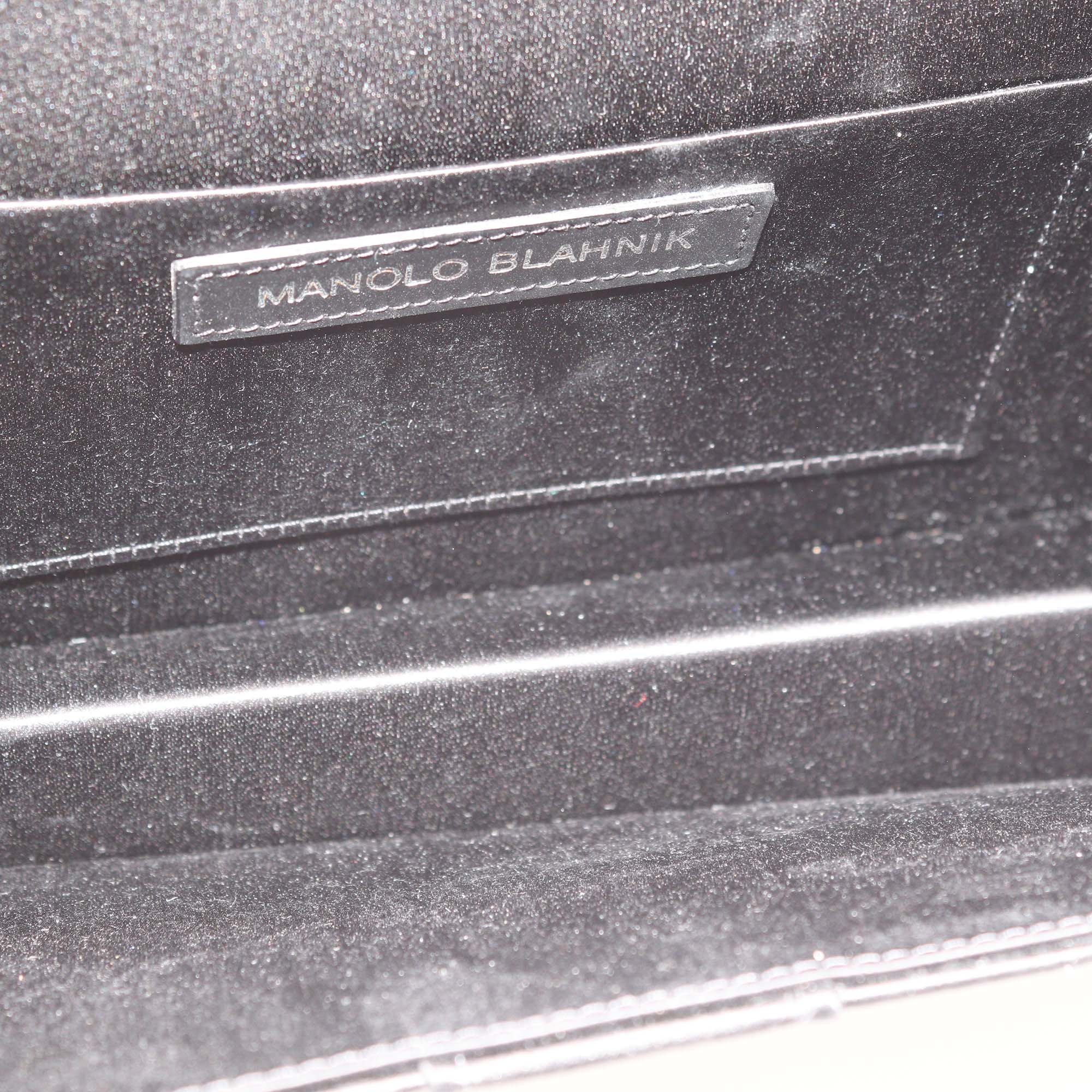 Manolo Blahnik Black Satin Buckle Jewel Capri Clutch