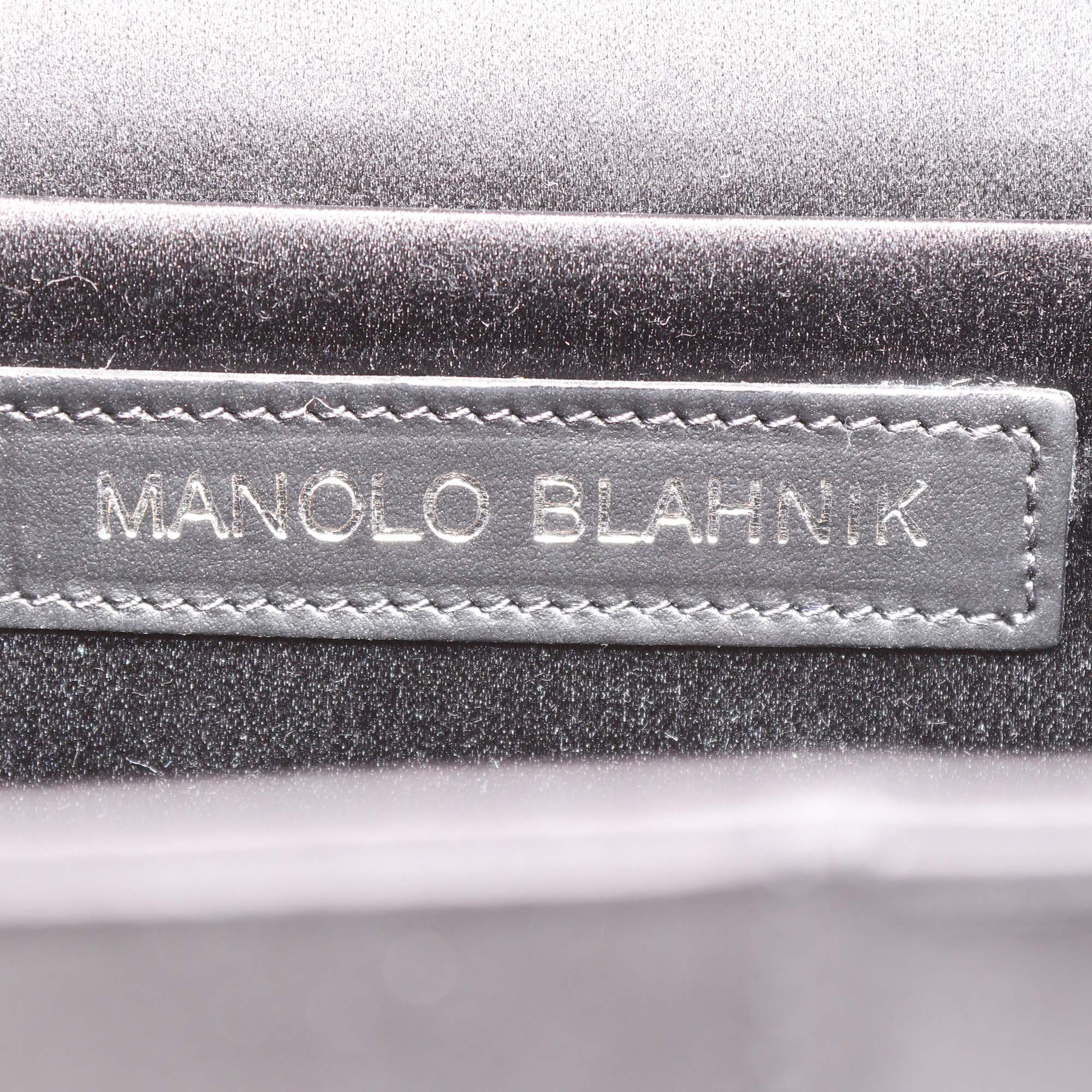 Manolo Blahnik Black Satin Buckle Jewel Capri Clutch