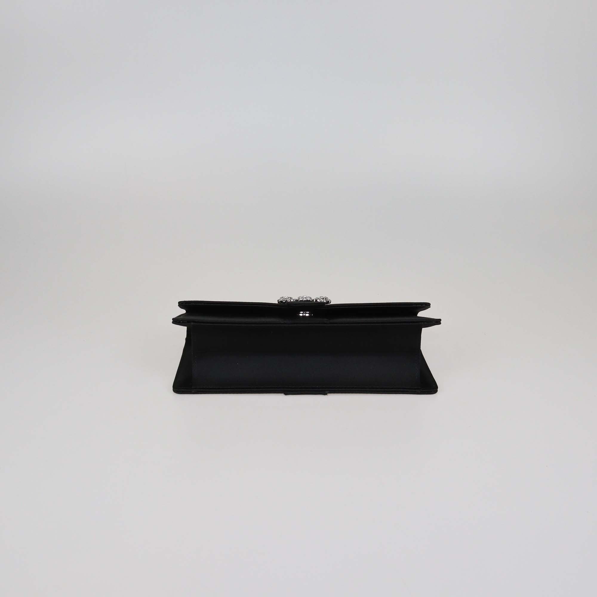 Manolo Blahnik Black Satin Buckle Jewel Capri Clutch