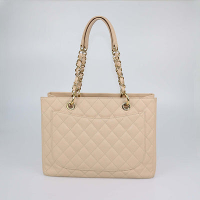 Chanel Cream Quilted Caviar Leather Grand Shopping Tote