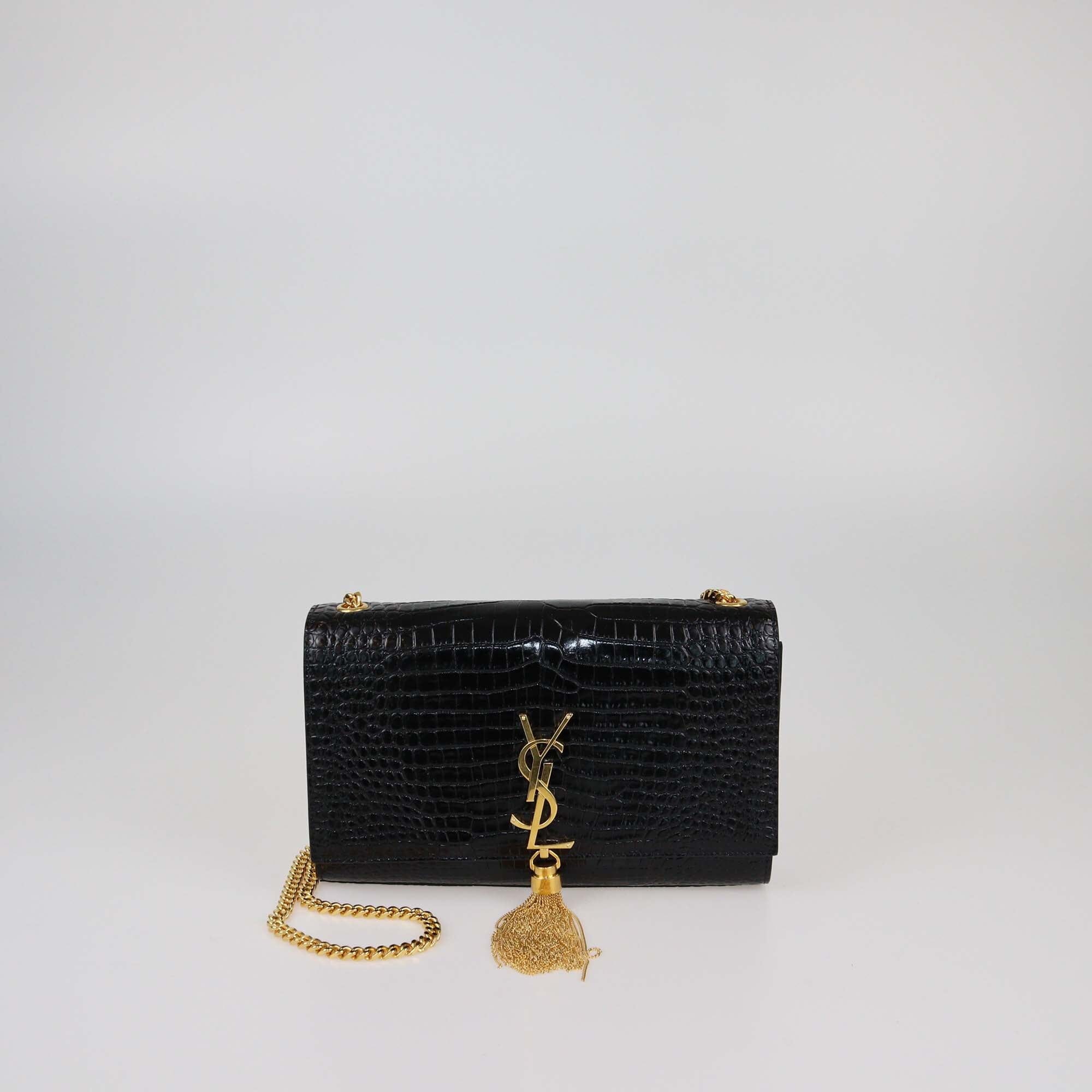 Saint Laurent Black Croc Embossed Medium Kate Tassel Shoulder Bag Womens Saint Laurent 