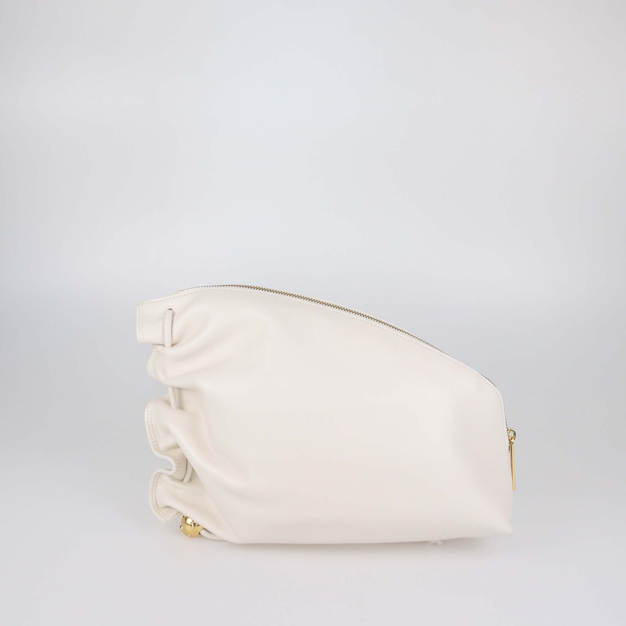 Furla Off White Leather Gathered Daisy Clutch