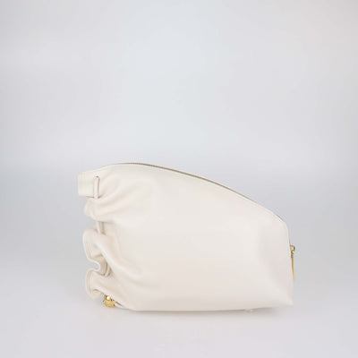 Furla Off White Leather Gathered Daisy Clutch