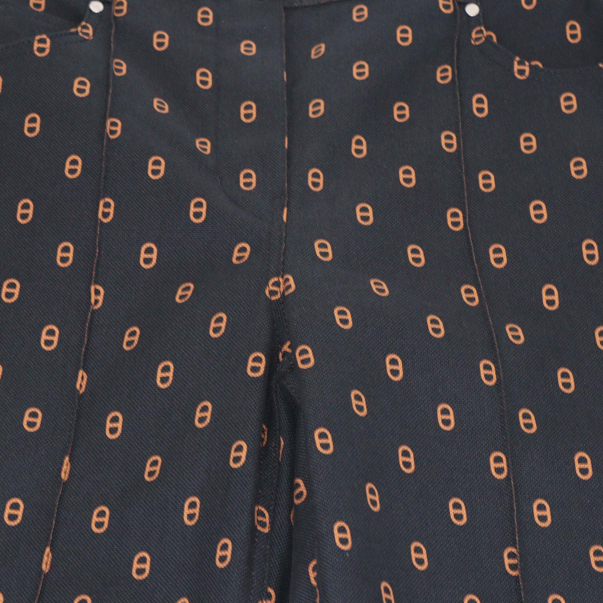 Hermes Bleu Gabrier Denim Chaine D'Ancre Print Jeans
