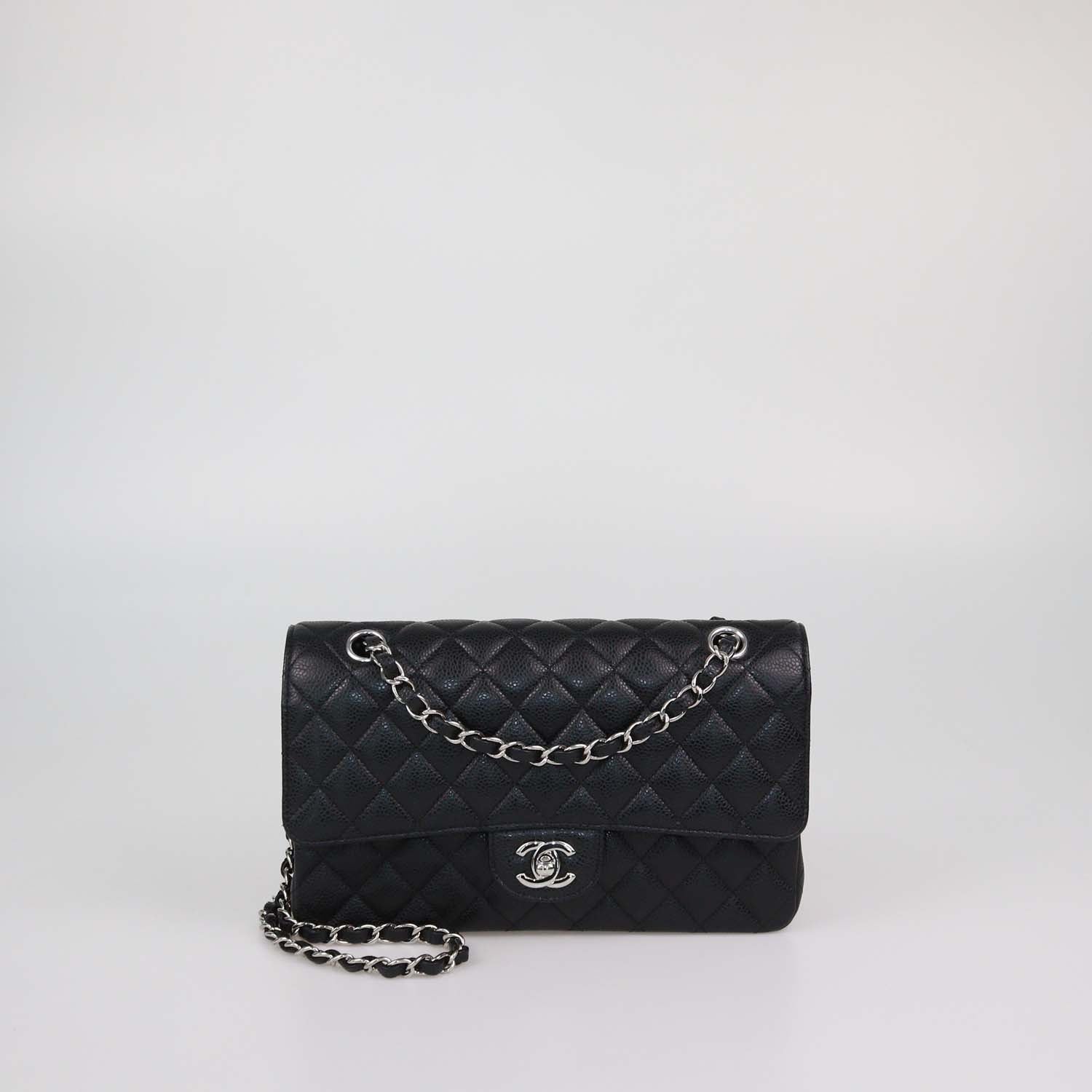 Chanel Black Quilted Caviar Leather Medium Classic Double Flap Bag