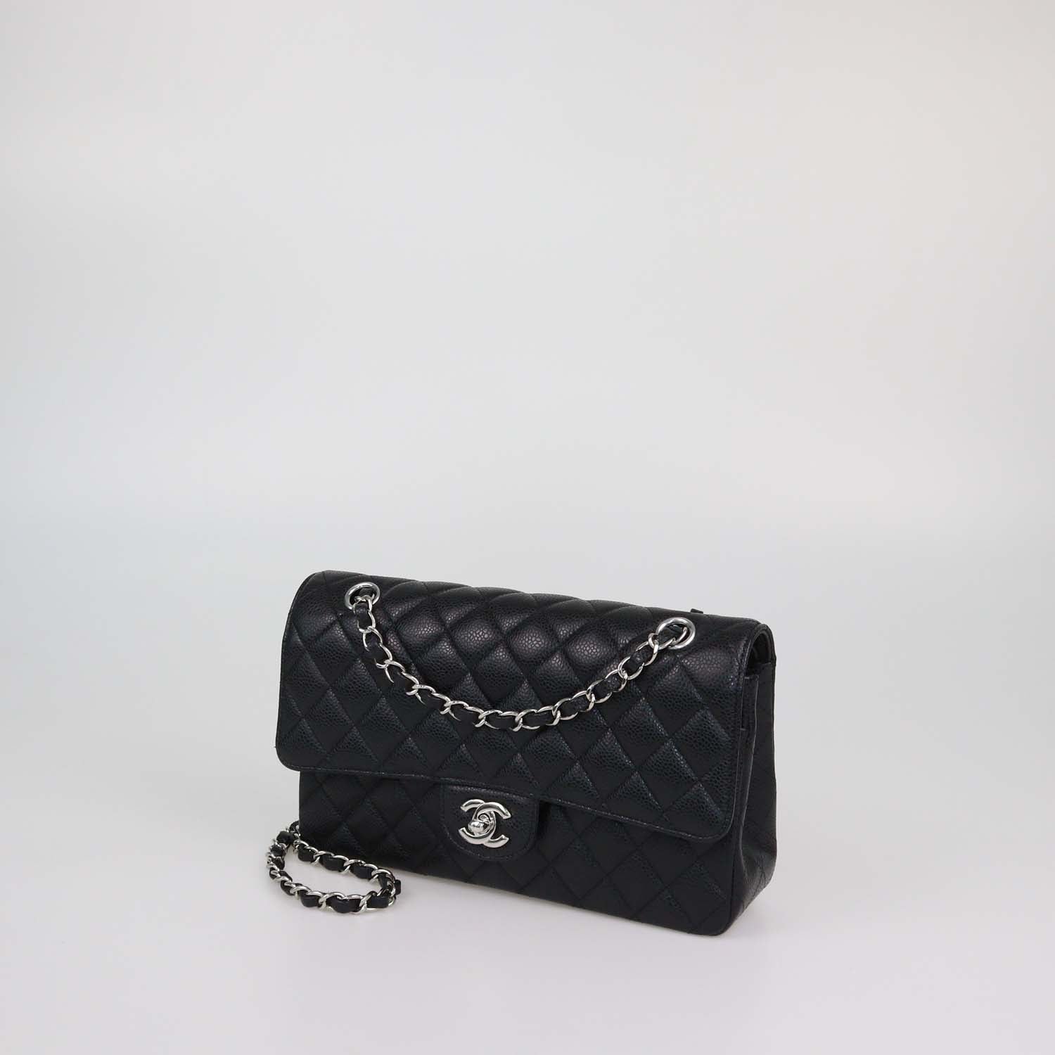 Chanel Black Quilted Caviar Leather Medium Classic Double Flap Bag