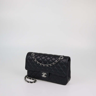 Chanel Black Quilted Caviar Leather Medium Classic Double Flap Bag
