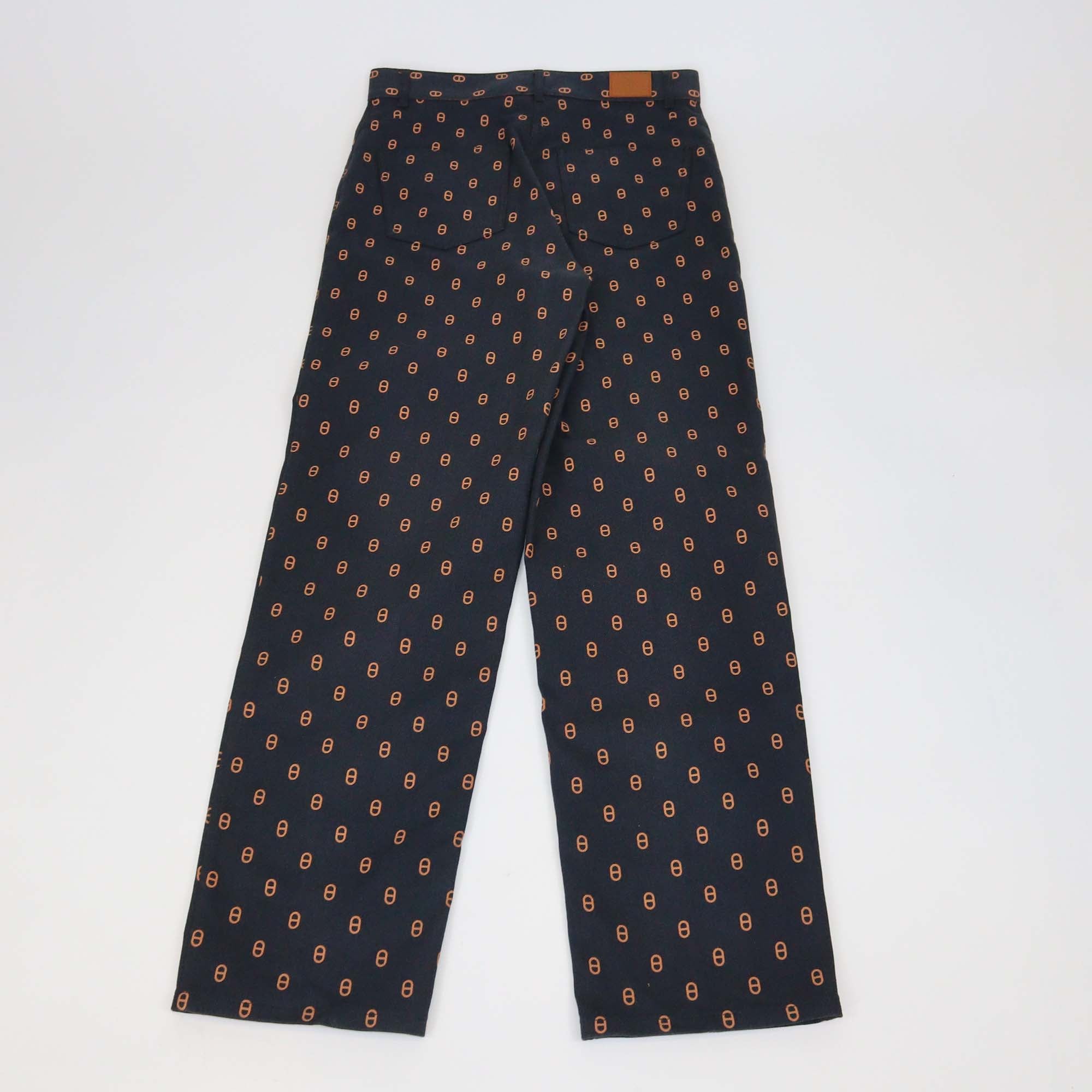 Hermes Bleu Gabrier Denim Chaine D'Ancre Print Jeans