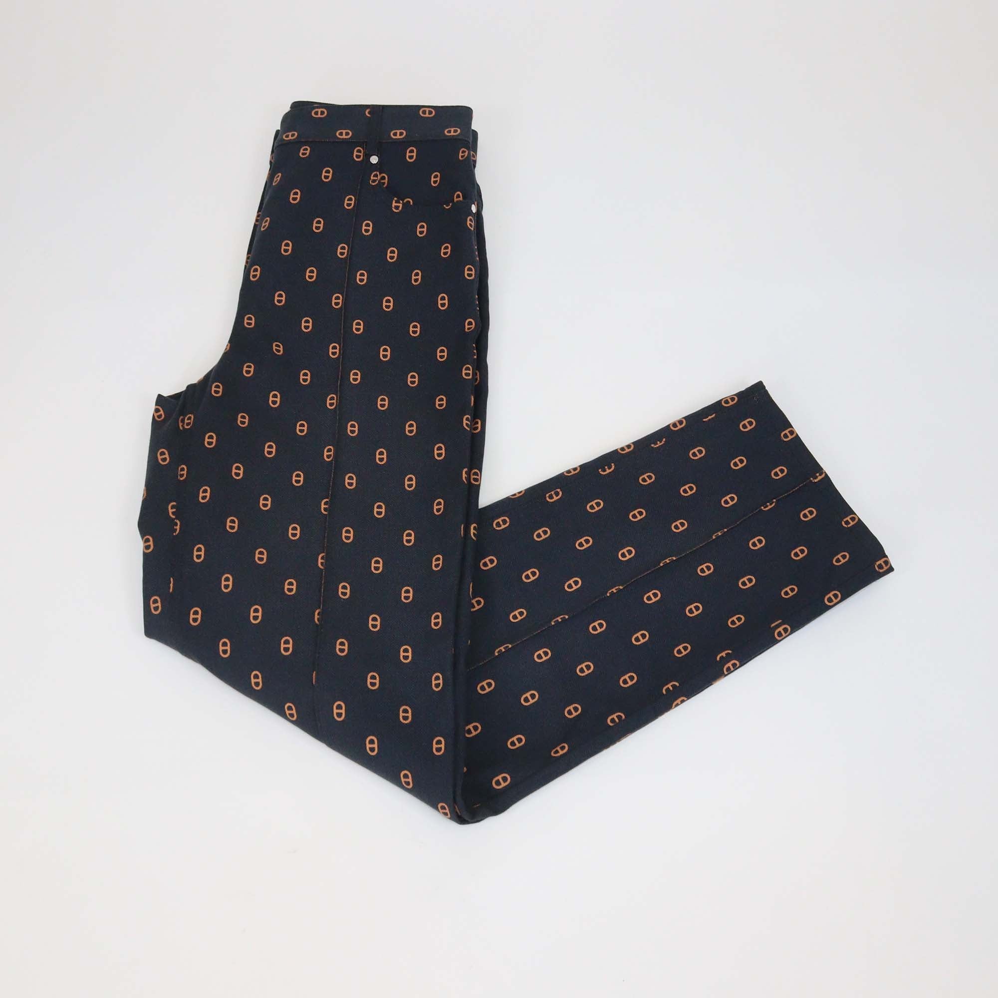 Hermes Bleu Gabrier Denim Chaine D'Ancre Print Jeans