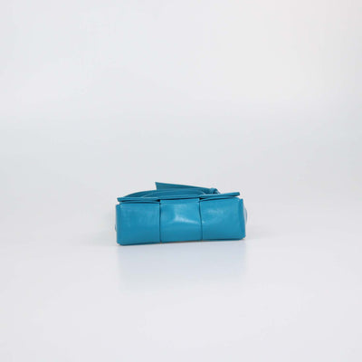 Bottega Veneta Teal Blue Intreccio Leather Mini Cassette Shoulder Bag