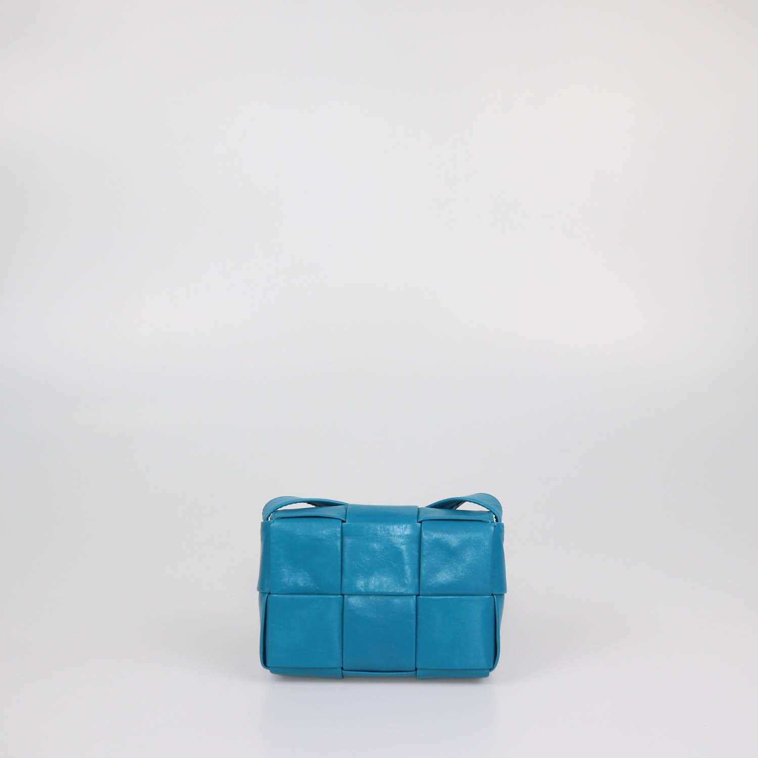 Bottega Veneta Teal Blue Intreccio Leather Mini Cassette Shoulder Bag