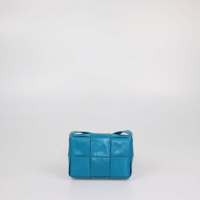 Bottega Veneta Teal Blue Intreccio Leather Mini Cassette Shoulder Bag