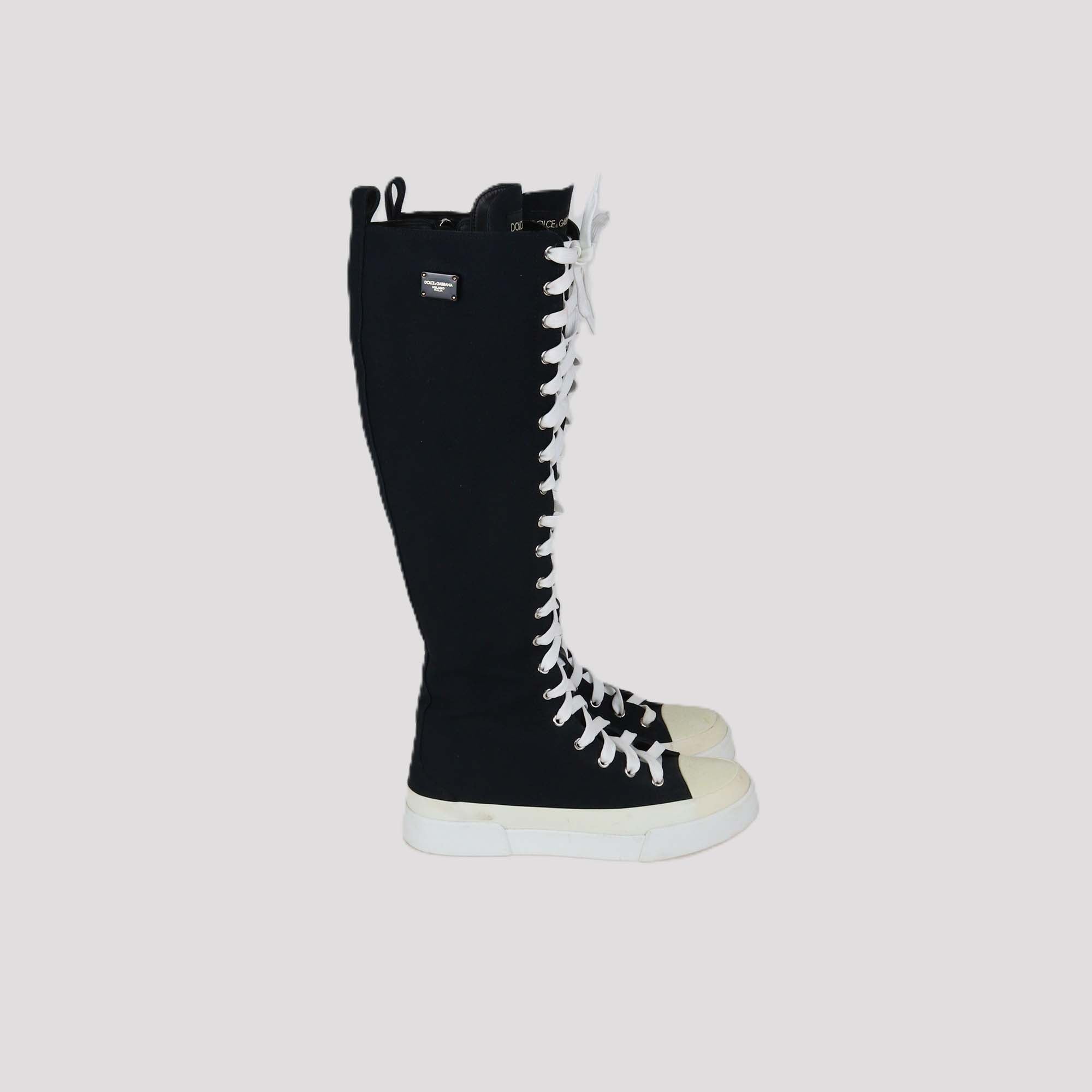 Dolce & Gabbana Black Canvas Portofino High Knee Sneakers