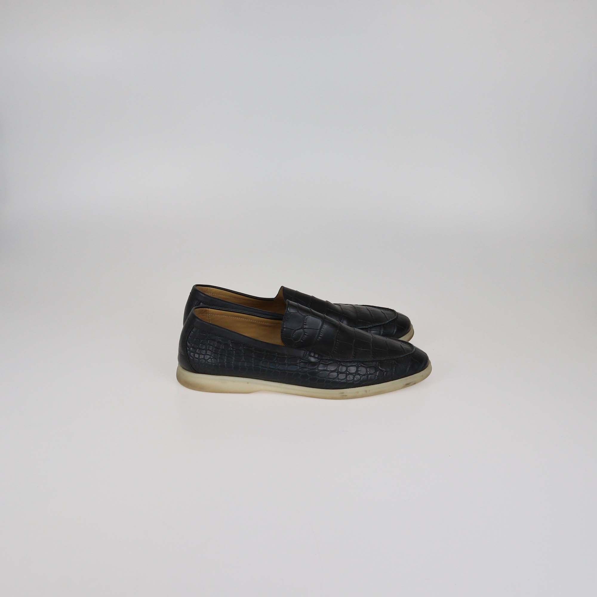 Loro Piana Black Alligator Summer Walk Loafers