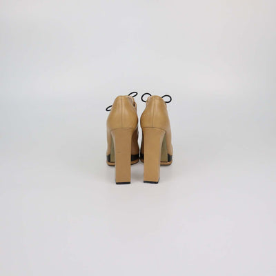 Chanel Beige/Black Leather Cap Toe Platform Ankle Boots