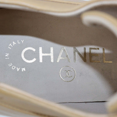 Chanel Beige/Black Leather Cap Toe Platform Ankle Boots