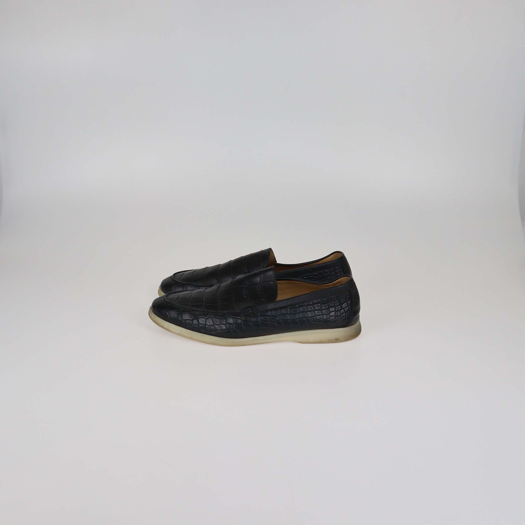 Loro Piana Black Alligator Summer Walk Loafers