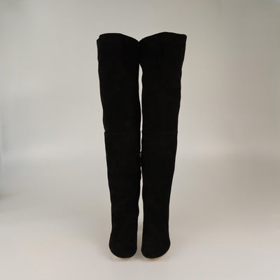 Chanel Black CC Cap Toe High Knee Boots Womens Chanel 