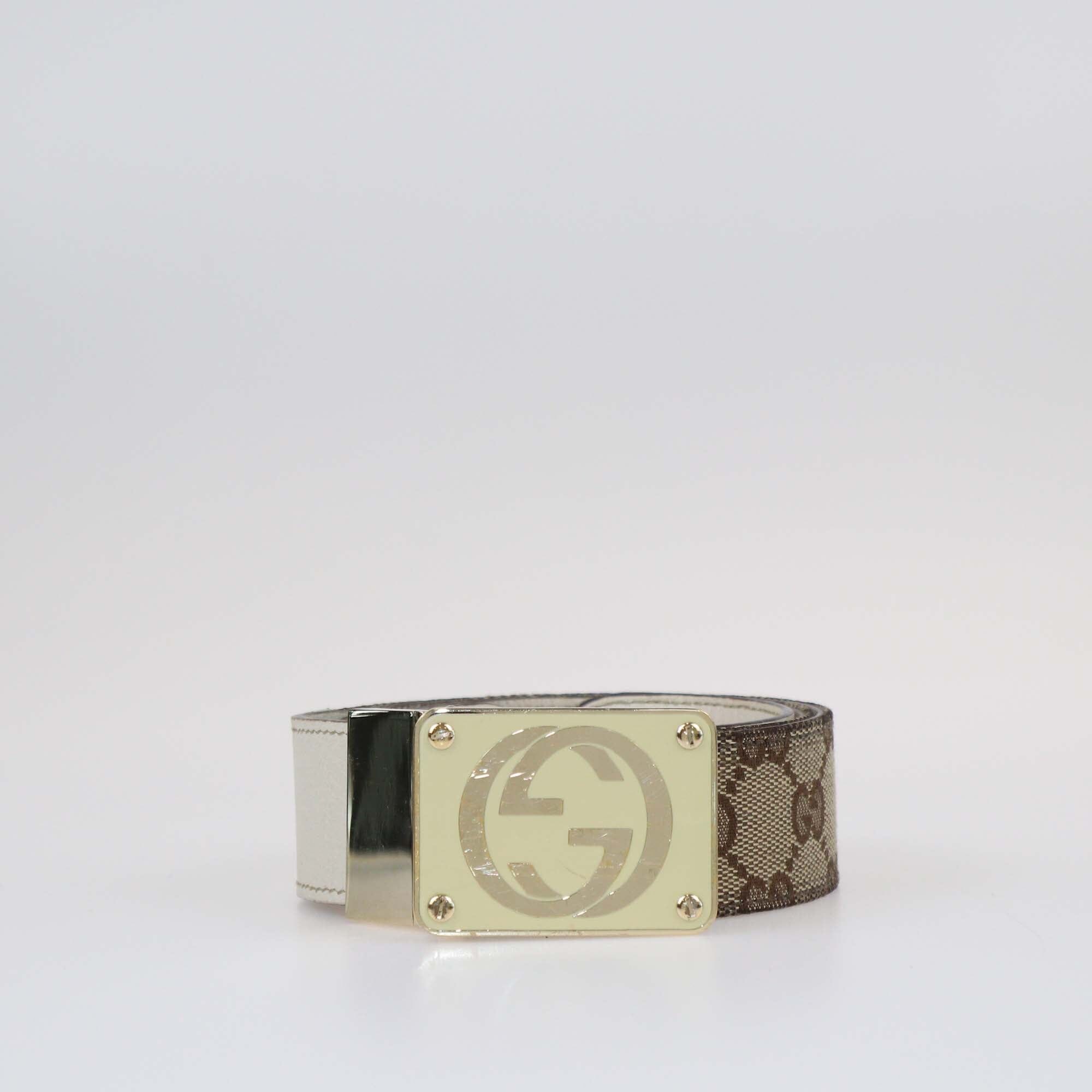 Gucci White/Beige GG Enamel Interlocking G Belt Accessories Gucci 