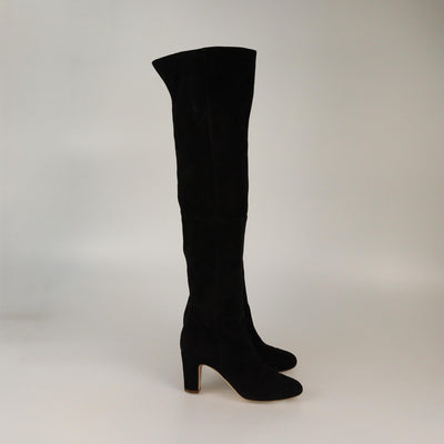 Chanel Black CC Cap Toe High Knee Boots Womens Chanel 