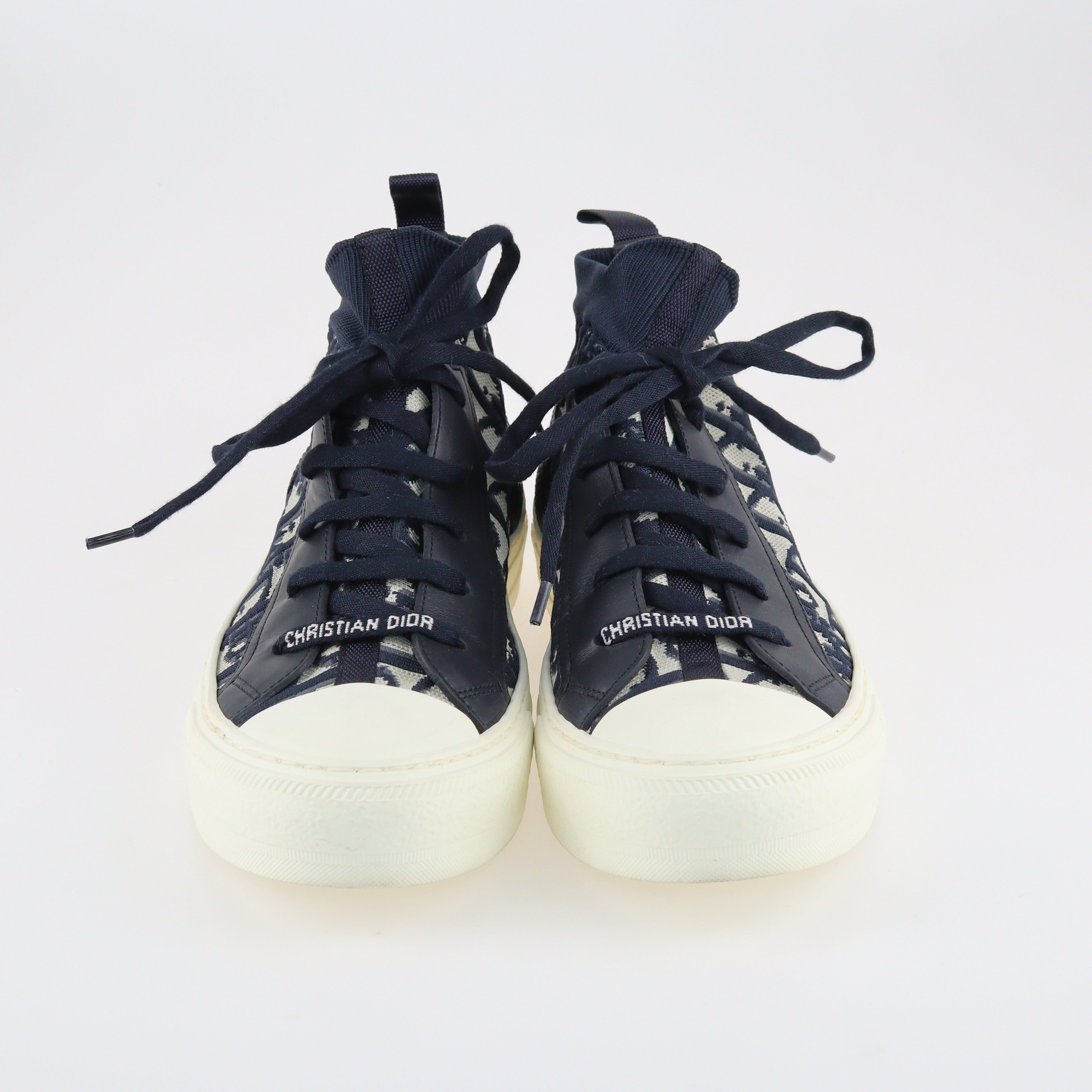 Navy Blue Oblique Walk'n'Dior High Top Sneakers Shoes Christian Dior 
