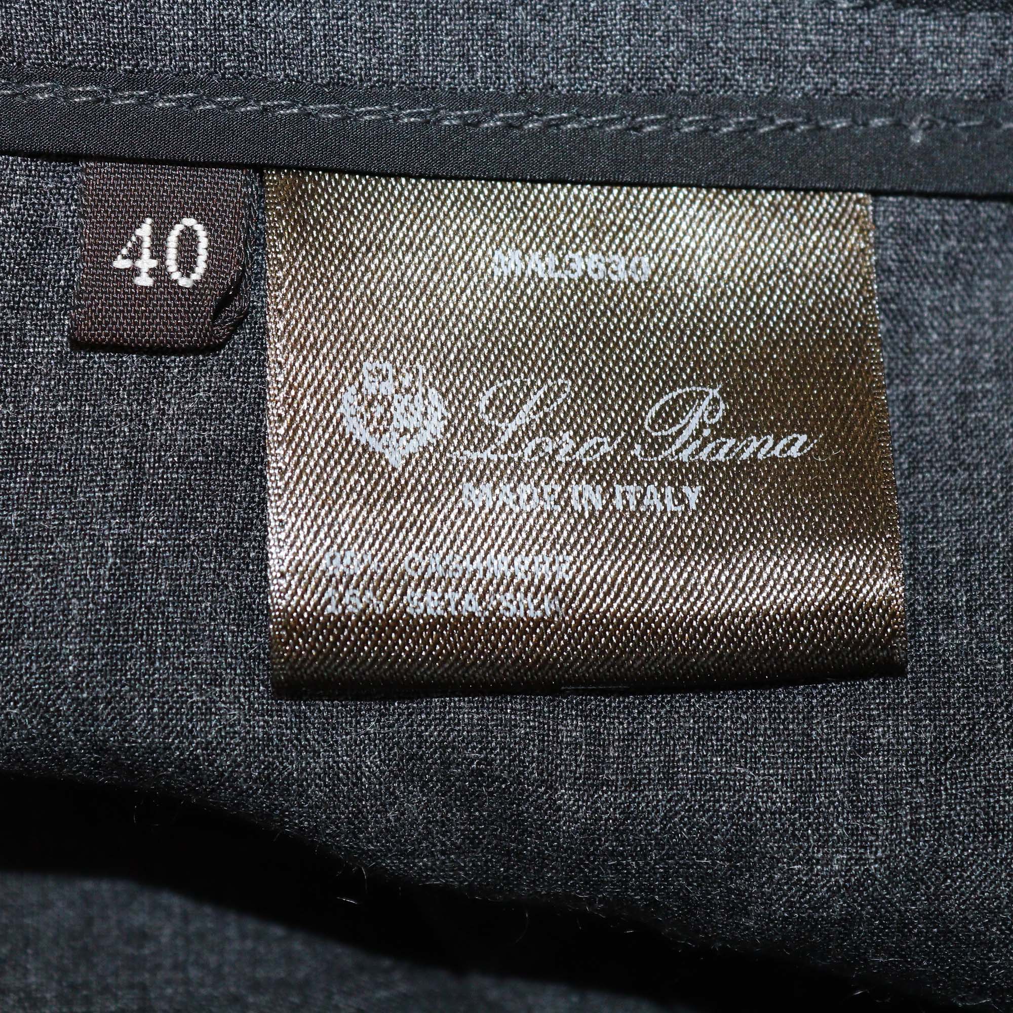 Loro Piana Dark Grey Cashmere Silk Blend Wide Leg Trousers