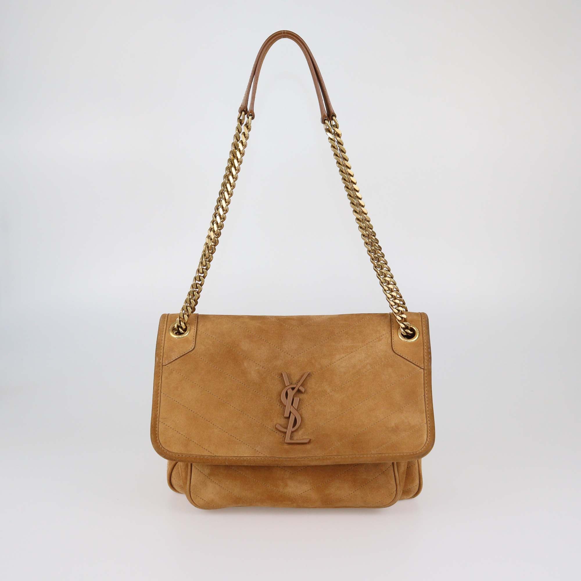 Saint Laurent Brown Chevron Suede Medium Niki Shoulder Bag