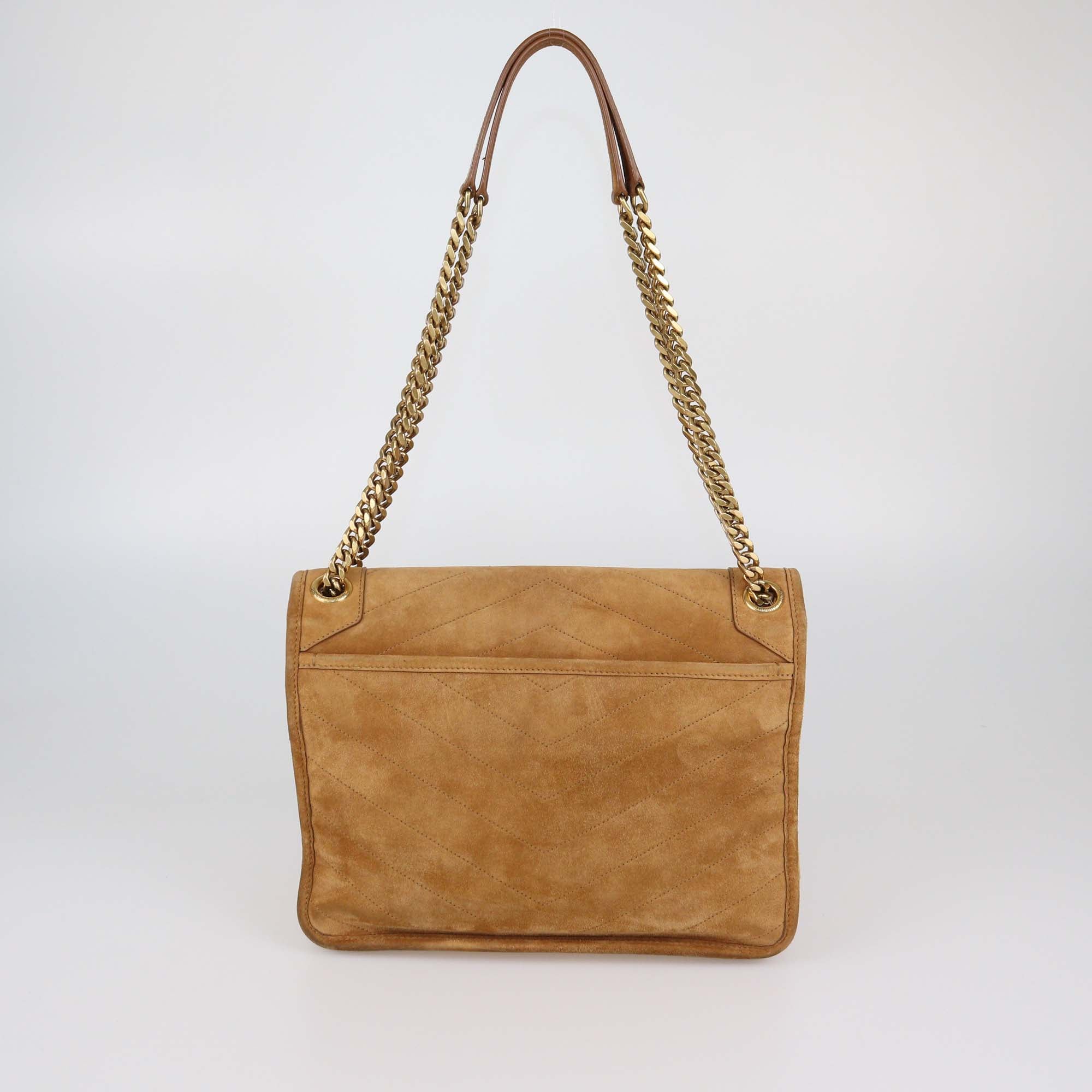 Saint Laurent Brown Chevron Suede Medium Niki Shoulder Bag