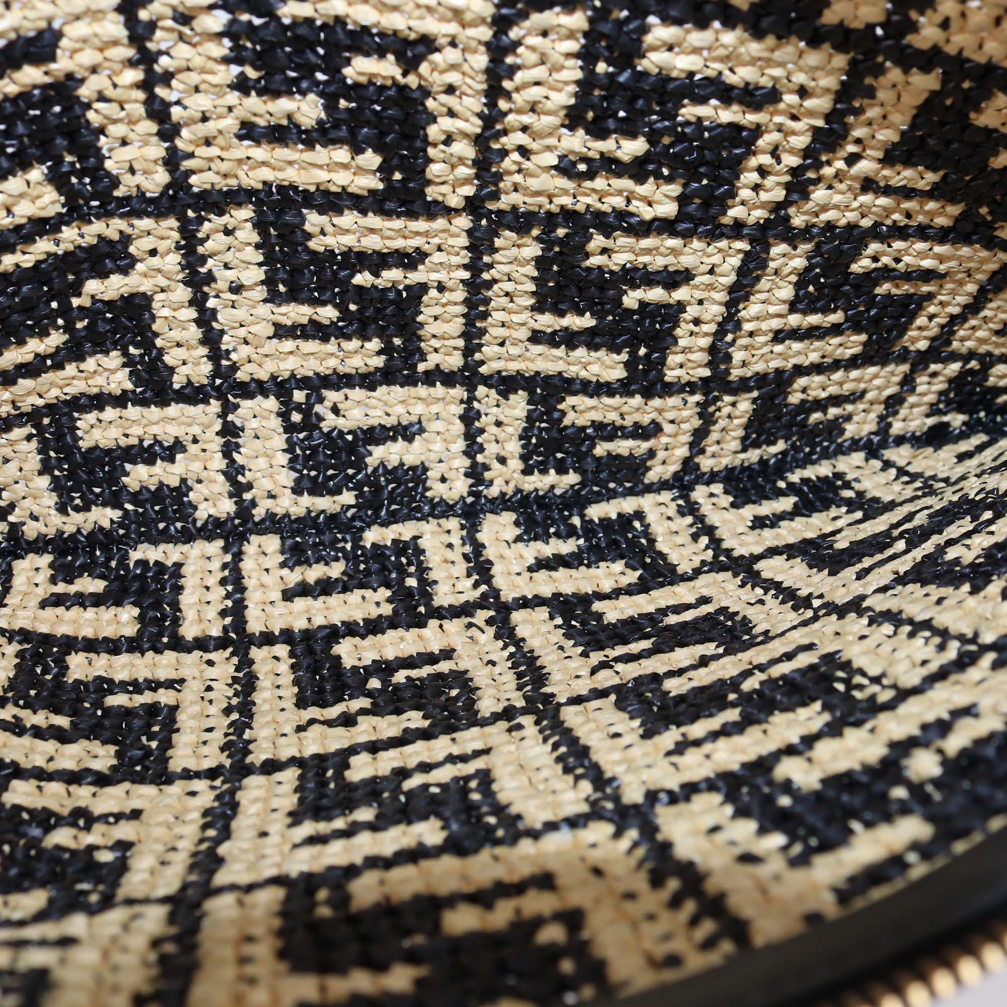 Fendi Black/Natural FF Raffia Large Flat Zip Wristlet Pouch