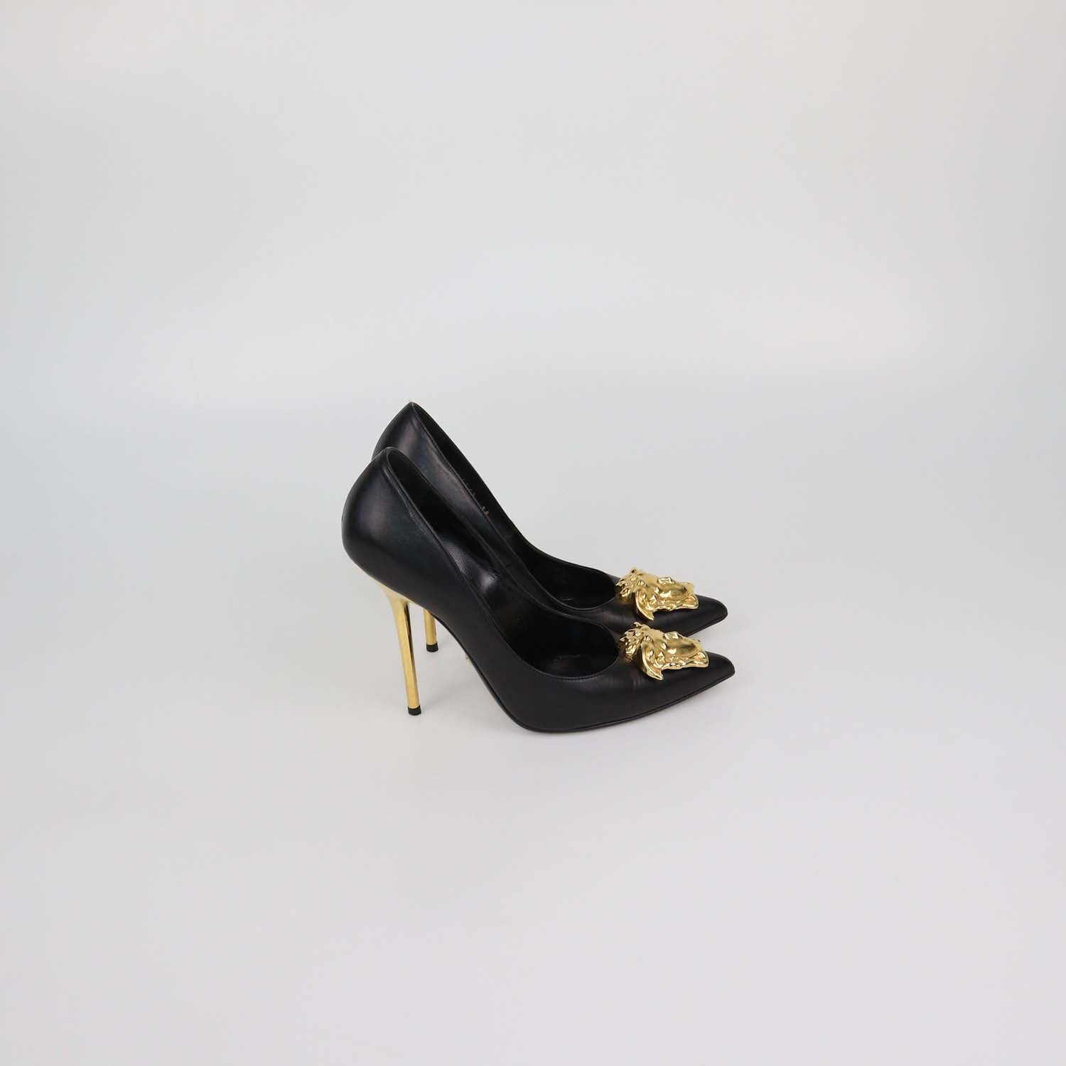 Versace Black Leather Medusa Pumps