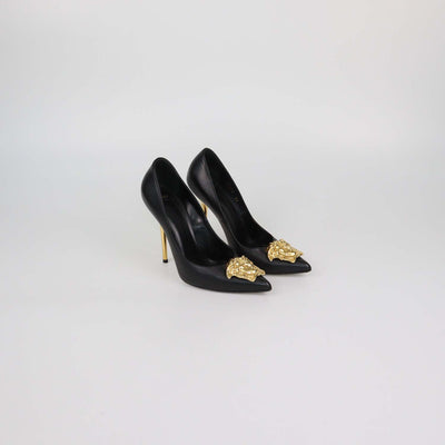 Versace Black Leather Medusa Pumps