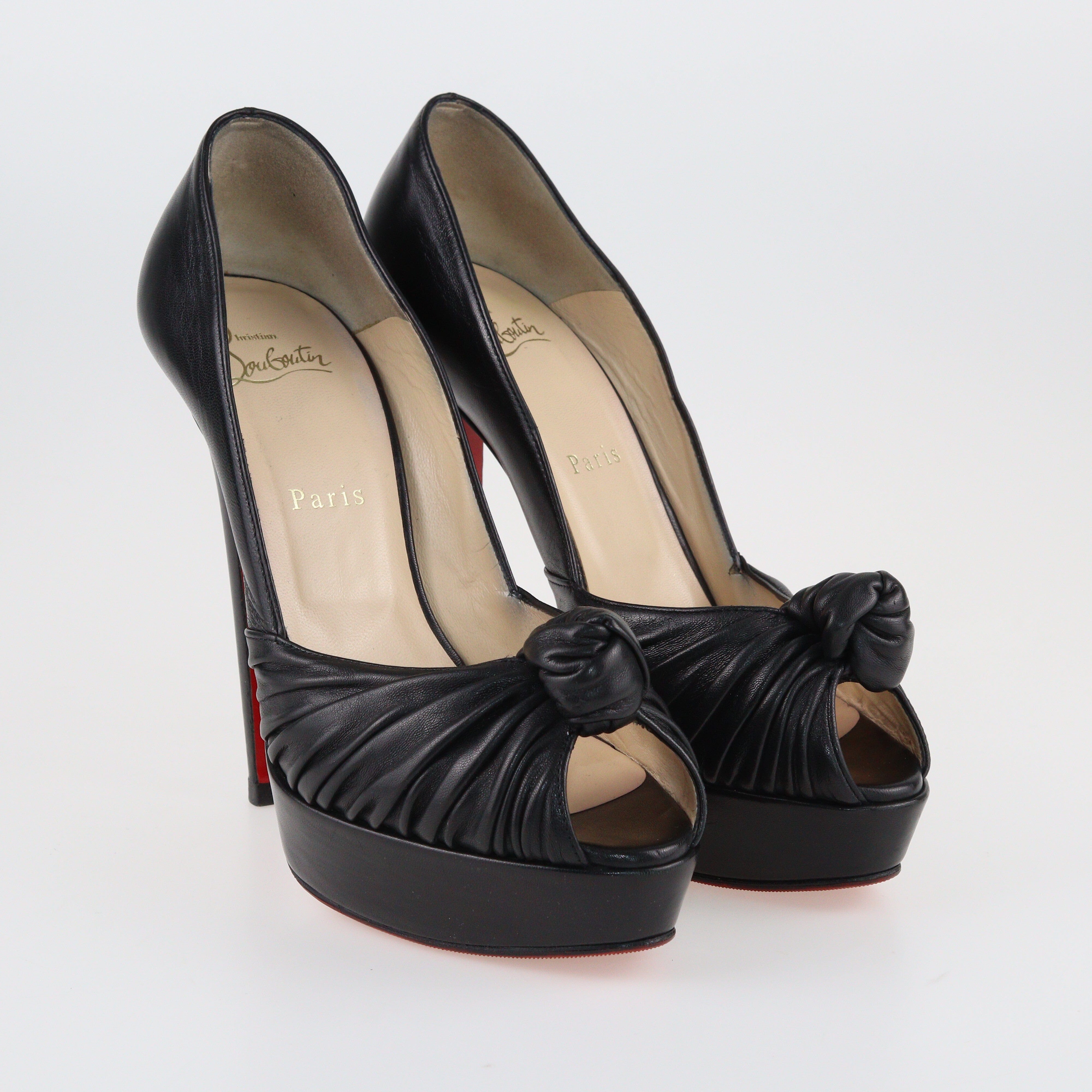 Black Jenny Knot Peep Toe Platform Pumps Shoes Christian Louboutin 