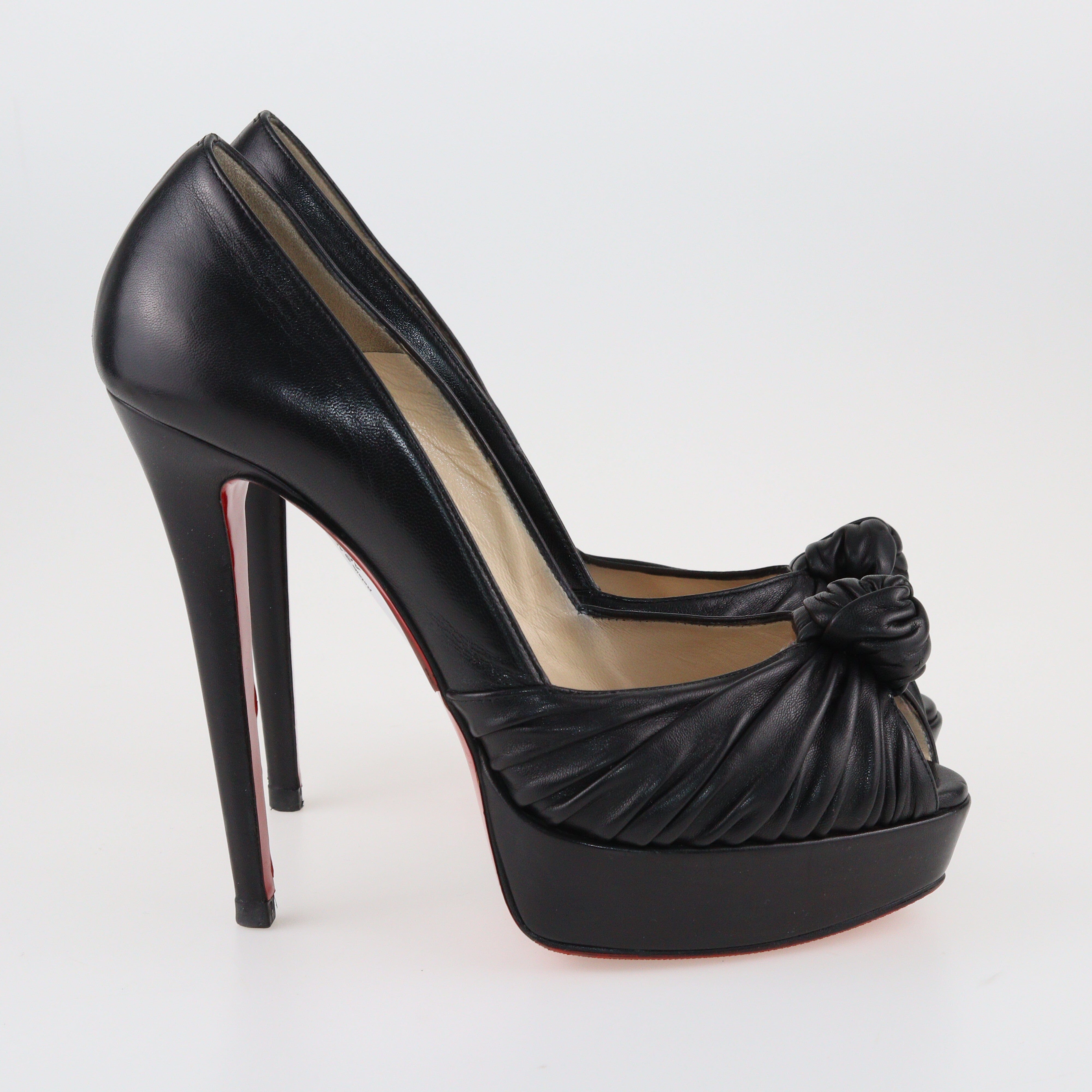 Black Jenny Knot Peep Toe Platform Pumps Shoes Christian Louboutin 