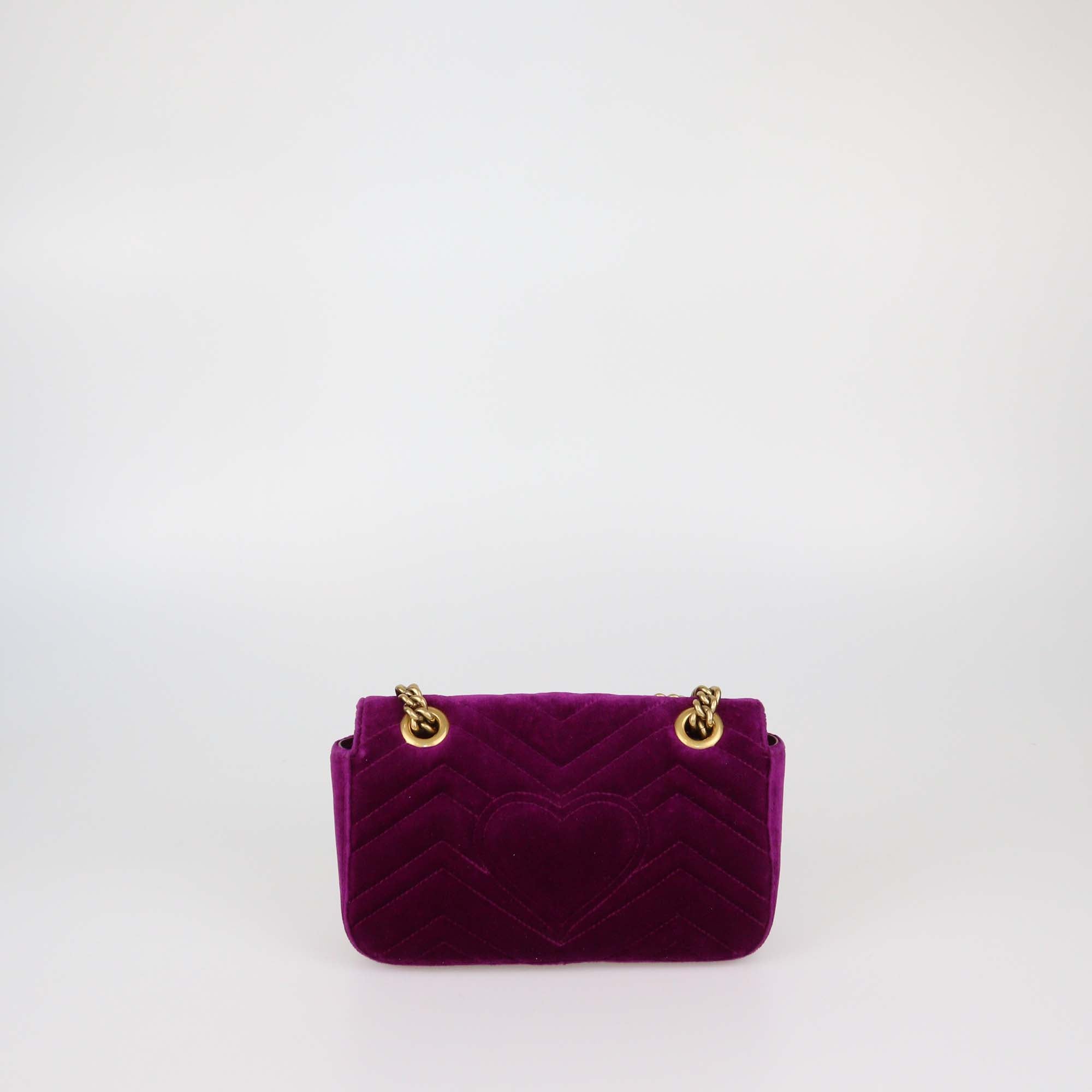Gucci Magenta Matelasse Velvet Small Crystal Embellished GG Marmont Shoulder Bag