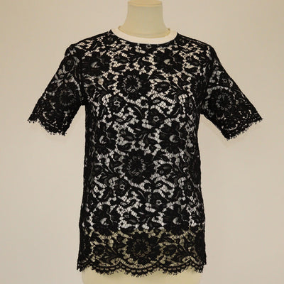 Valentino Black/White Lace Short Sleeve T-Shirt Womens Valentino 