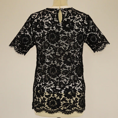 Valentino Black/White Lace Short Sleeve T-Shirt Womens Valentino 