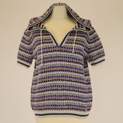 Chanel Multicolor Knitted Short Sleeve Hoodie Sweater Womens Chanel 
