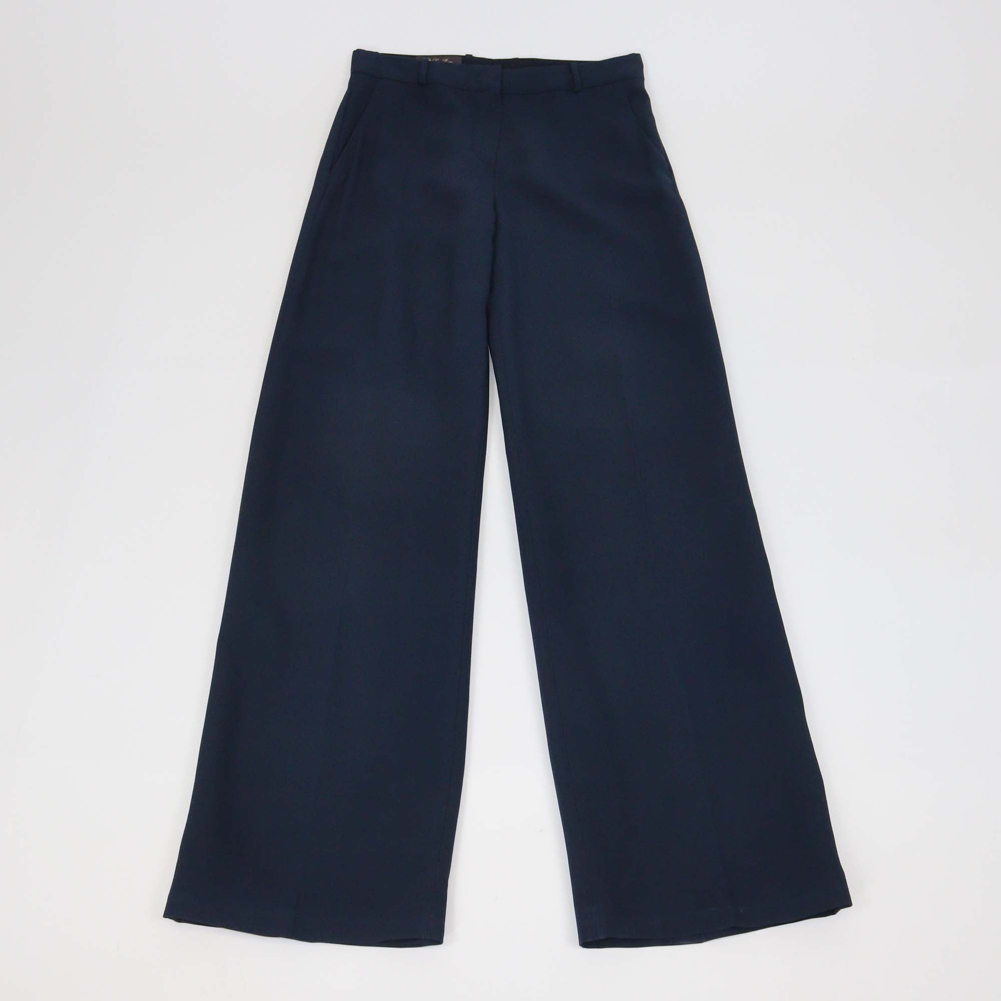Loro Piana Navy Blue Silk Blended Wide Leg Pants