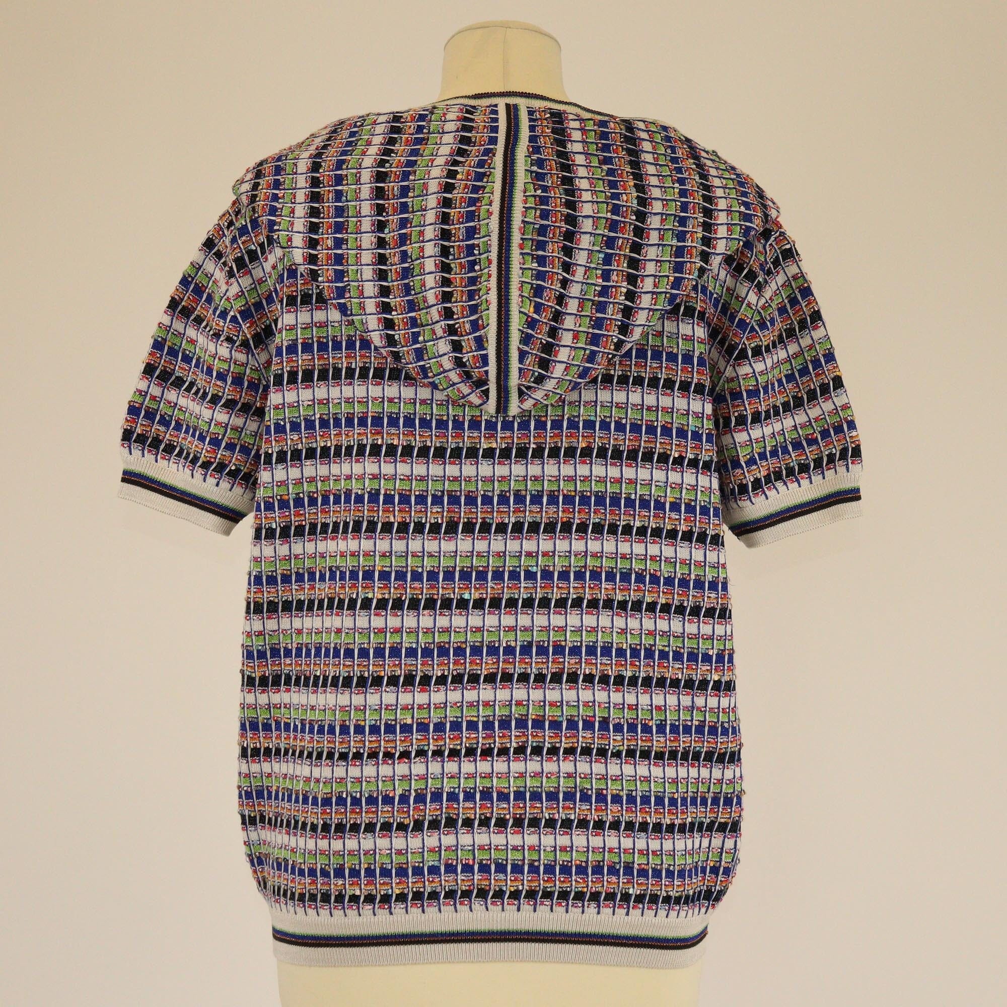 Chanel Multicolor Knitted Short Sleeve Hoodie Sweater Womens Chanel 