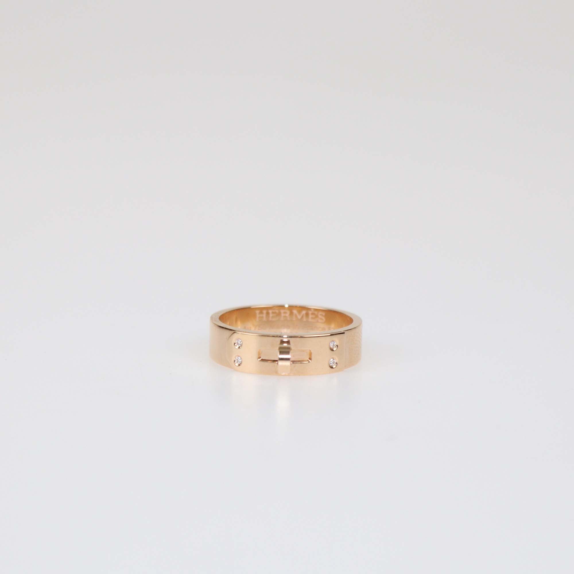 Hermes Kelly Diamond 18k Rose Gold Ring Size 53
