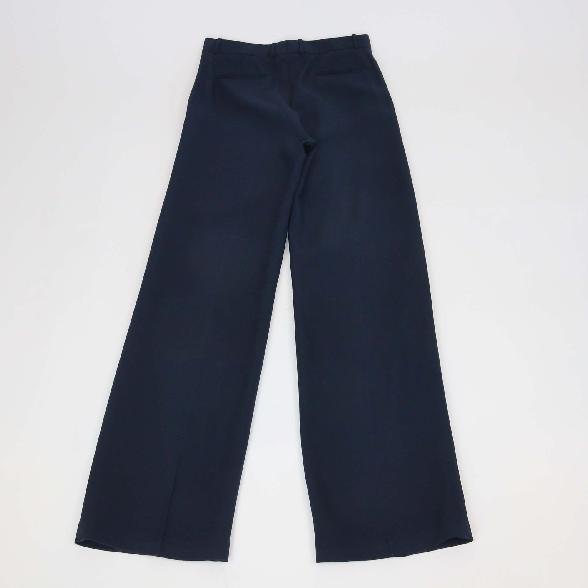Loro Piana Navy Blue Silk Blended Wide Leg Pants