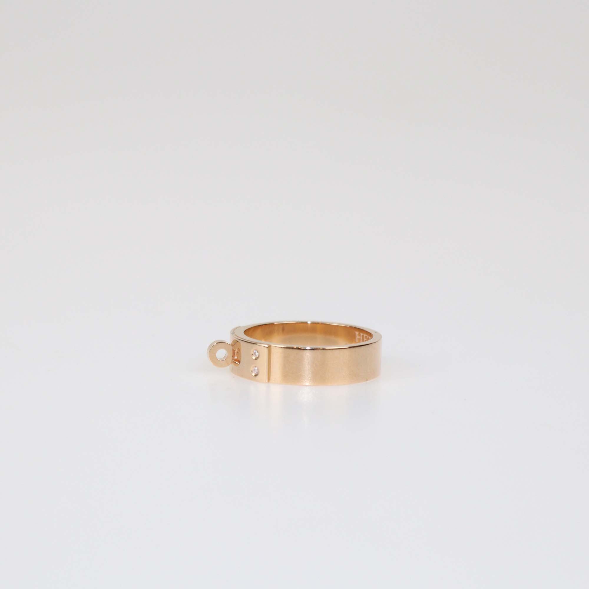Hermes Kelly Diamond 18k Rose Gold Ring Size 53