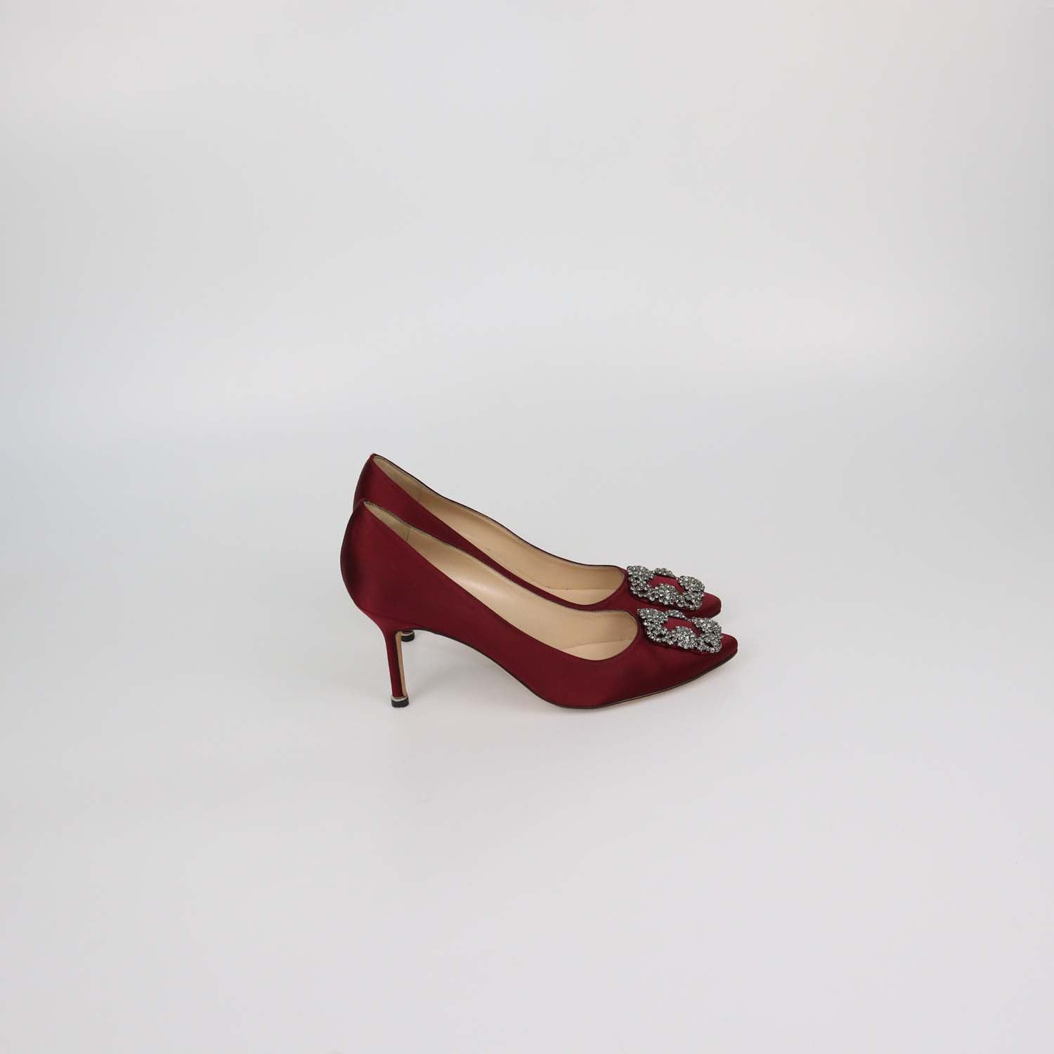 Manolo Blahnik Burgundy Satin Hangisi Pumps