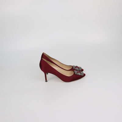 Manolo Blahnik Burgundy Satin Hangisi Pumps