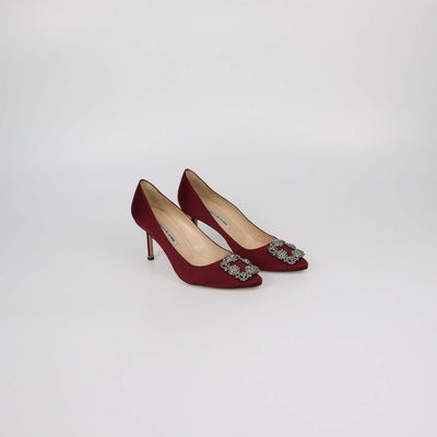 Manolo Blahnik Burgundy Satin Hangisi Pumps